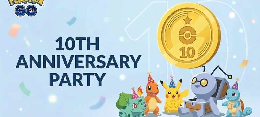 Pokémon GO 10th Anniversary Party 1 Pokémon GO 10th Anniversary Party image featuring the key Pokémon during the celebration