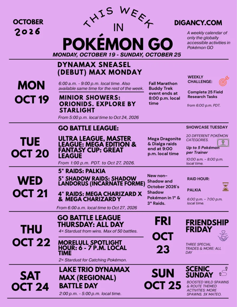 Pokémon GO Weekly Update (October 19, 2026) 2 Pokémon GO Weekly Update (October 19, 2026)